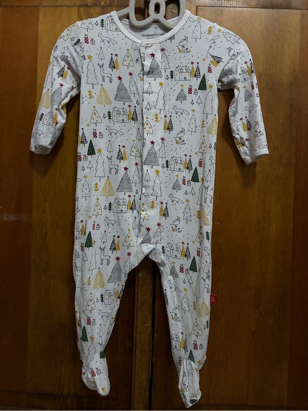 Magnetic Me White Holiday Tree Print Footed One-Piece 3-6 months